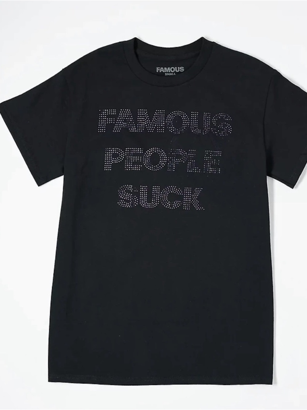 Famous Stars & Straps Black Short Sleeve Tee with Rhinestone Text- Large NWT